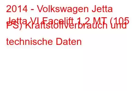 2014 - Volkswagen Jetta
Jetta VI Facelift 1,2 MT (105 PS) Kraftstoffverbrauch und technische Daten