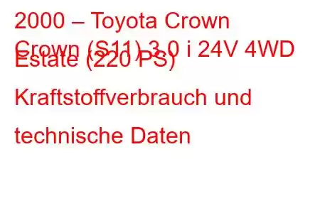 2000 – Toyota Crown
Crown (S11) 3.0 i 24V 4WD Estate (220 PS) Kraftstoffverbrauch und technische Daten