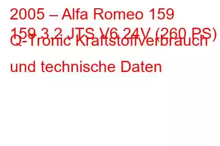 2005 – Alfa Romeo 159
159 3.2 JTS V6 24V (260 PS) Q-Tronic Kraftstoffverbrauch und technische Daten