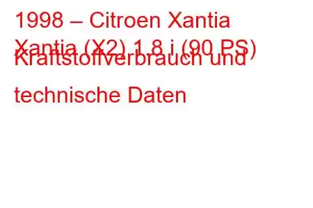 1998 – Citroen Xantia
Xantia (X2) 1.8 i (90 PS) Kraftstoffverbrauch und technische Daten