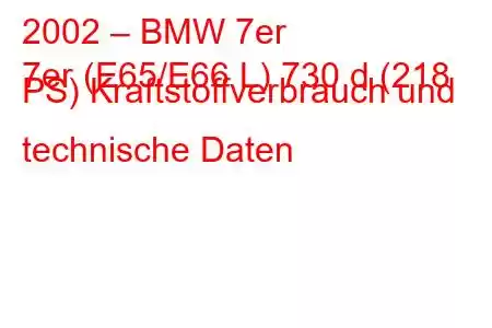 2002 – BMW 7er
7er (E65/E66 L) 730 d (218 PS) Kraftstoffverbrauch und technische Daten