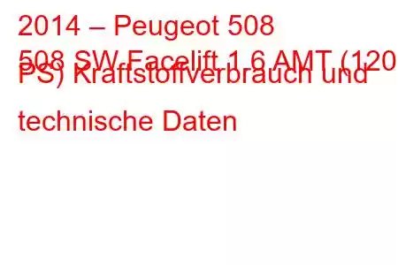 2014 – Peugeot 508
508 SW Facelift 1.6 AMT (120 PS) Kraftstoffverbrauch und technische Daten