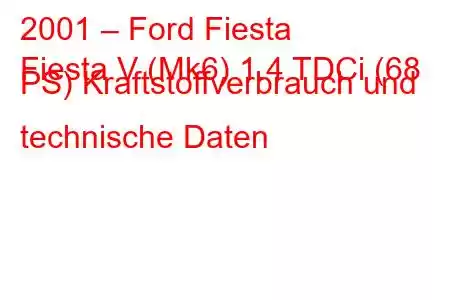 2001 – Ford Fiesta
Fiesta V (Mk6) 1.4 TDCi (68 PS) Kraftstoffverbrauch und technische Daten