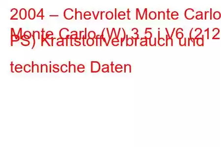 2004 – Chevrolet Monte Carlo
Monte Carlo (W) 3.5 i V6 (212 PS) Kraftstoffverbrauch und technische Daten