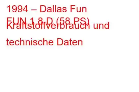 1994 – Dallas Fun
FUN 1.8 D (58 PS) Kraftstoffverbrauch und technische Daten