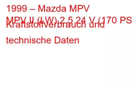 1999 – Mazda MPV
MPV II (LW) 2,5 24 V (170 PS) Kraftstoffverbrauch und technische Daten