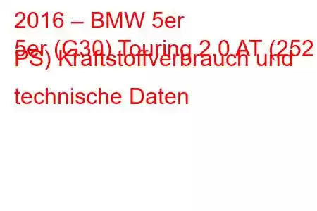 2016 – BMW 5er
5er (G30) Touring 2.0 AT (252 PS) Kraftstoffverbrauch und technische Daten