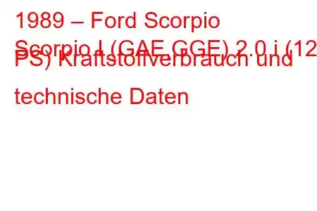 1989 – Ford Scorpio
Scorpio I (GAE,GGE) 2.0 i (120 PS) Kraftstoffverbrauch und technische Daten