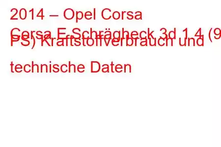 2014 – Opel Corsa
Corsa E Schrägheck 3d 1.4 (90 PS) Kraftstoffverbrauch und technische Daten