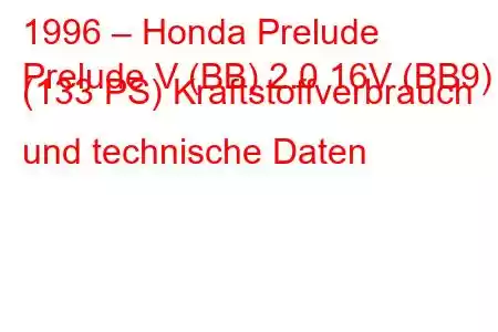 1996 – Honda Prelude
Prelude V (BB) 2.0 16V (BB9) (133 PS) Kraftstoffverbrauch und technische Daten