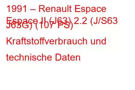 1991 – Renault Espace
Espace II (J63) 2.2 (J/S63 J63G) (107 PS) Kraftstoffverbrauch und technische Daten