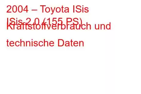 2004 – Toyota ISis
ISis 2.0 (155 PS) Kraftstoffverbrauch und technische Daten