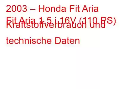 2003 – Honda Fit Aria
Fit Aria 1.5 i 16V (110 PS) Kraftstoffverbrauch und technische Daten