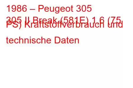 1986 – Peugeot 305
305 II Break (581E) 1,6 (75 PS) Kraftstoffverbrauch und technische Daten