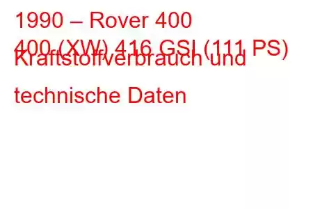 1990 – Rover 400
400 (XW) 416 GSI (111 PS) Kraftstoffverbrauch und technische Daten