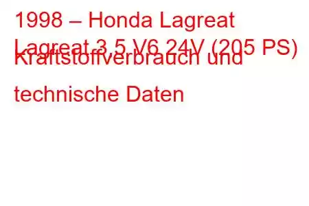 1998 – Honda Lagreat
Lagreat 3,5 V6 24V (205 PS) Kraftstoffverbrauch und technische Daten