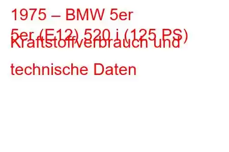 1975 – BMW 5er
5er (E12) 520 i (125 PS) Kraftstoffverbrauch und technische Daten