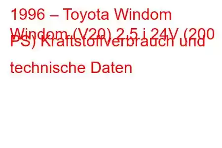 1996 – Toyota Windom
Windom (V20) 2.5 i 24V (200 PS) Kraftstoffverbrauch und technische Daten