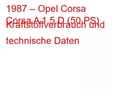 1987 – Opel Corsa
Corsa A 1.5 D (50 PS) Kraftstoffverbrauch und technische Daten