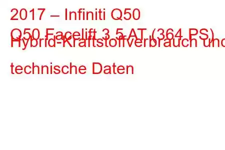 2017 – Infiniti Q50
Q50 Facelift 3.5 AT (364 PS) Hybrid-Kraftstoffverbrauch und technische Daten