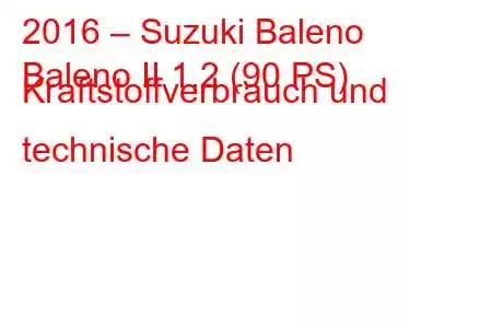 2016 – Suzuki Baleno
Baleno II 1.2 (90 PS) Kraftstoffverbrauch und technische Daten