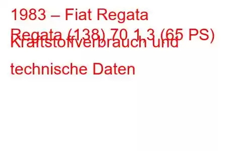 1983 – Fiat Regata
Regata (138) 70 1,3 (65 PS) Kraftstoffverbrauch und technische Daten