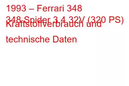 1993 – Ferrari 348
348 Spider 3.4 32V (320 PS) Kraftstoffverbrauch und technische Daten