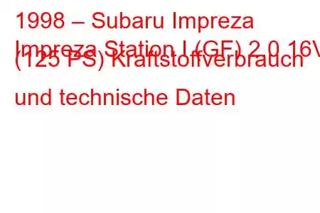 1998 – Subaru Impreza
Impreza Station I (GF) 2.0 16V (125 PS) Kraftstoffverbrauch und technische Daten