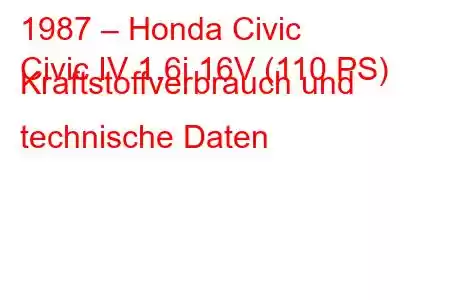 1987 – Honda Civic
Civic IV 1.6i 16V (110 PS) Kraftstoffverbrauch und technische Daten