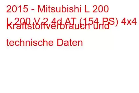 2015 - Mitsubishi L 200
L 200 V 2.4d AT (154 PS) 4x4 Kraftstoffverbrauch und technische Daten