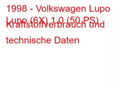 1998 - Volkswagen Lupo
Lupo (6X) 1.0 (50 PS) Kraftstoffverbrauch und technische Daten