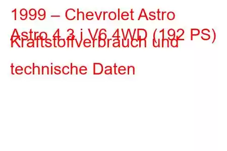 1999 – Chevrolet Astro
Astro 4.3 i V6 4WD (192 PS) Kraftstoffverbrauch und technische Daten