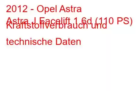 2012 - Opel Astra
Astra J Facelift 1.6d (110 PS) Kraftstoffverbrauch und technische Daten