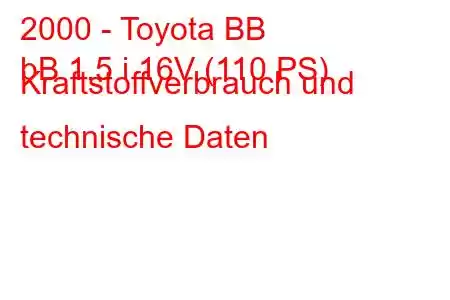 2000 - Toyota BB
bB 1.5 i 16V (110 PS) Kraftstoffverbrauch und technische Daten