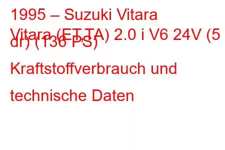 1995 – Suzuki Vitara
Vitara (ET,TA) 2.0 i V6 24V (5 dr) (136 PS) Kraftstoffverbrauch und technische Daten