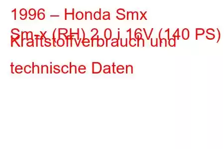 1996 – Honda Smx
Sm-x (RH) 2.0 i 16V (140 PS) Kraftstoffverbrauch und technische Daten