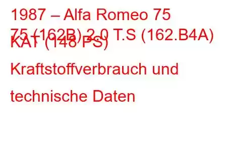 1987 – Alfa Romeo 75
75 (162B) 2.0 T.S (162.B4A) KAT (148 PS) Kraftstoffverbrauch und technische Daten