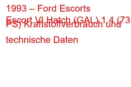 1993 – Ford Escorts
Escort VI Hatch (GAL) 1.4 (73 PS) Kraftstoffverbrauch und technische Daten