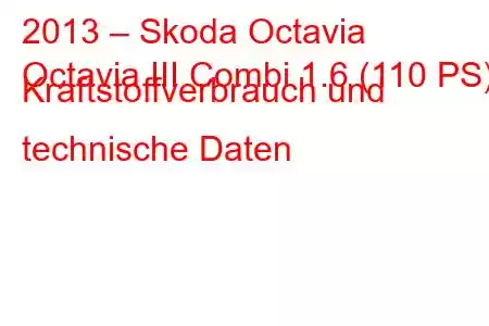 2013 – Skoda Octavia
Octavia III Combi 1.6 (110 PS) Kraftstoffverbrauch und technische Daten