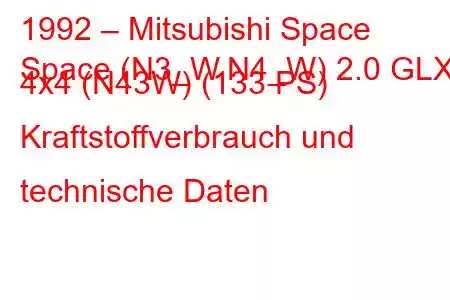 1992 – Mitsubishi Space
Space (N3_W,N4_W) 2.0 GLXi 4x4 (N43W) (133 PS) Kraftstoffverbrauch und technische Daten