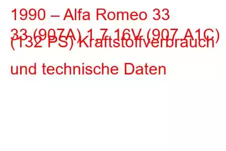 1990 – Alfa Romeo 33
33 (907A) 1,7 16V (907.A1C) (132 PS) Kraftstoffverbrauch und technische Daten