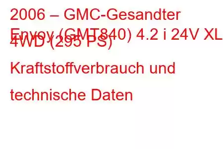 2006 – GMC-Gesandter
Envoy (GMT840) 4.2 i 24V XL 4WD (295 PS) Kraftstoffverbrauch und technische Daten