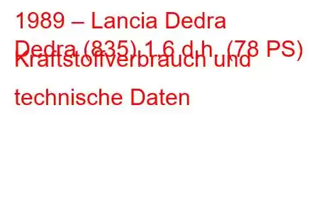 1989 – Lancia Dedra
Dedra (835) 1,6 d.h. (78 PS) Kraftstoffverbrauch und technische Daten