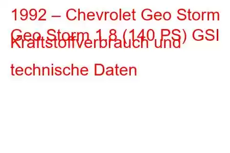 1992 – Chevrolet Geo Storm
Geo Storm 1.8 (140 PS) GSI Kraftstoffverbrauch und technische Daten