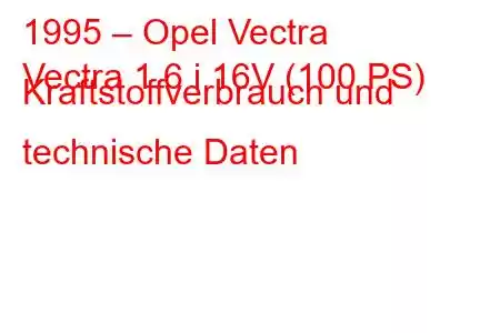 1995 – Opel Vectra
Vectra 1.6 i 16V (100 PS) Kraftstoffverbrauch und technische Daten