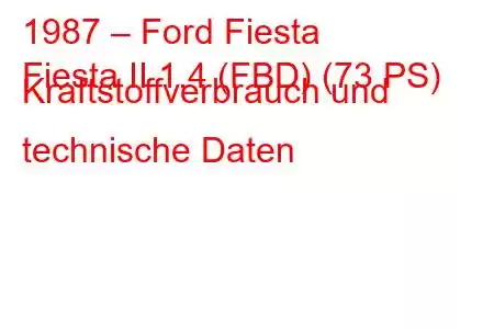 1987 – Ford Fiesta
Fiesta II 1.4 (FBD) (73 PS) Kraftstoffverbrauch und technische Daten