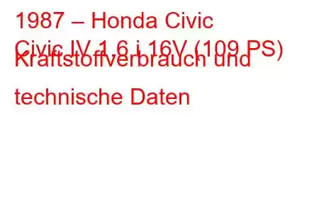 1987 – Honda Civic
Civic IV 1.6 i 16V (109 PS) Kraftstoffverbrauch und technische Daten