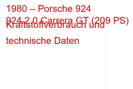 1980 – Porsche 924
924 2.0 Carrera GT (209 PS) Kraftstoffverbrauch und technische Daten