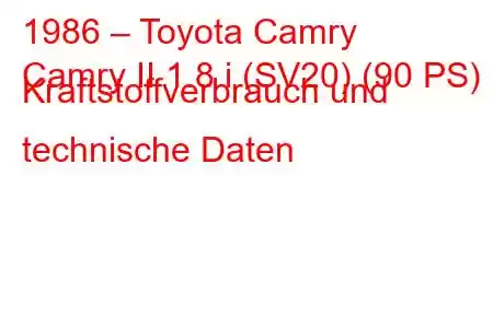 1986 – Toyota Camry
Camry II 1.8 i (SV20) (90 PS) Kraftstoffverbrauch und technische Daten