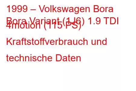 1999 – Volkswagen Bora
Bora Variant (1J6) 1.9 TDI 4motion (115 PS) Kraftstoffverbrauch und technische Daten